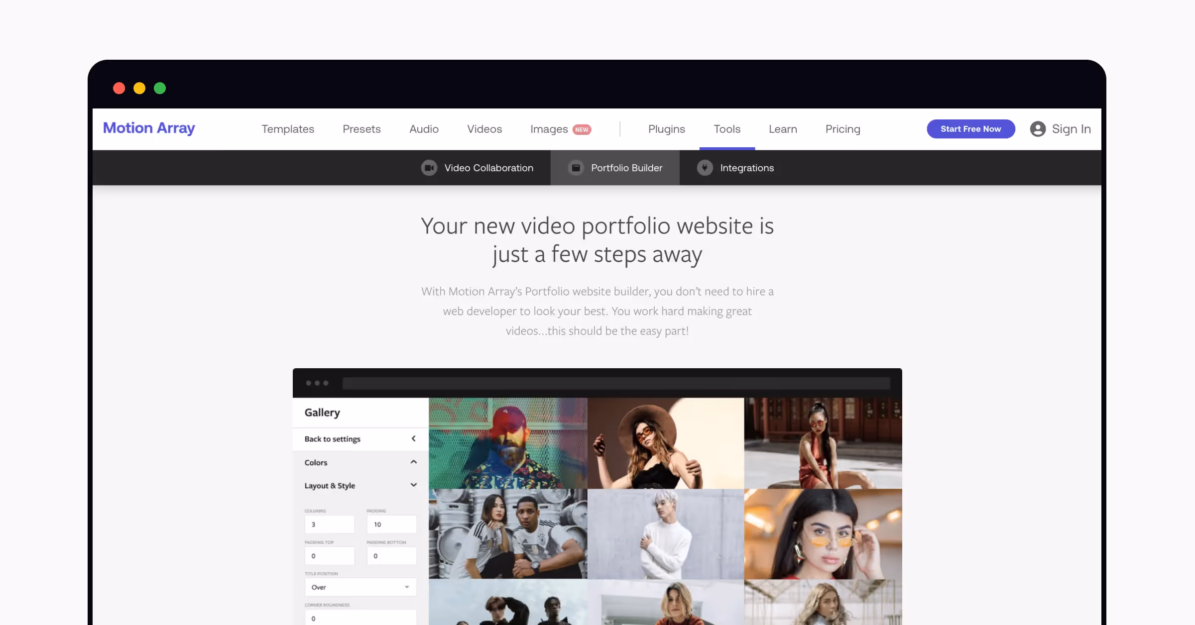 Motion Array's home page