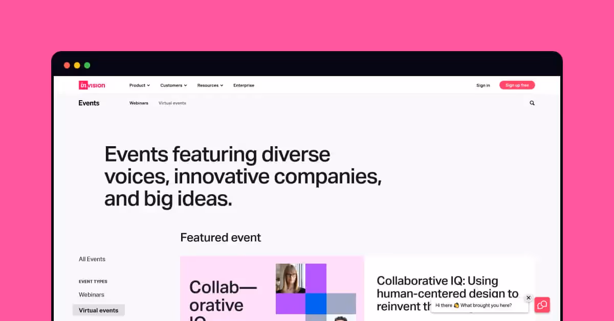Invision utilizing pink color psychology in their design