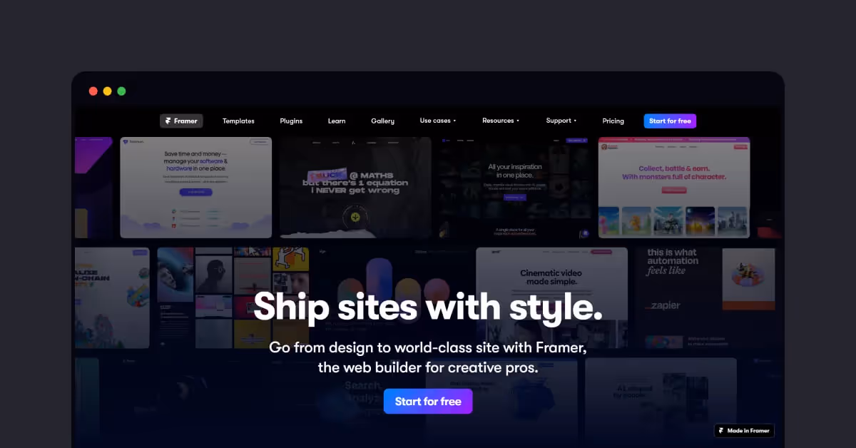 Framer utilizing black color psychology in their design