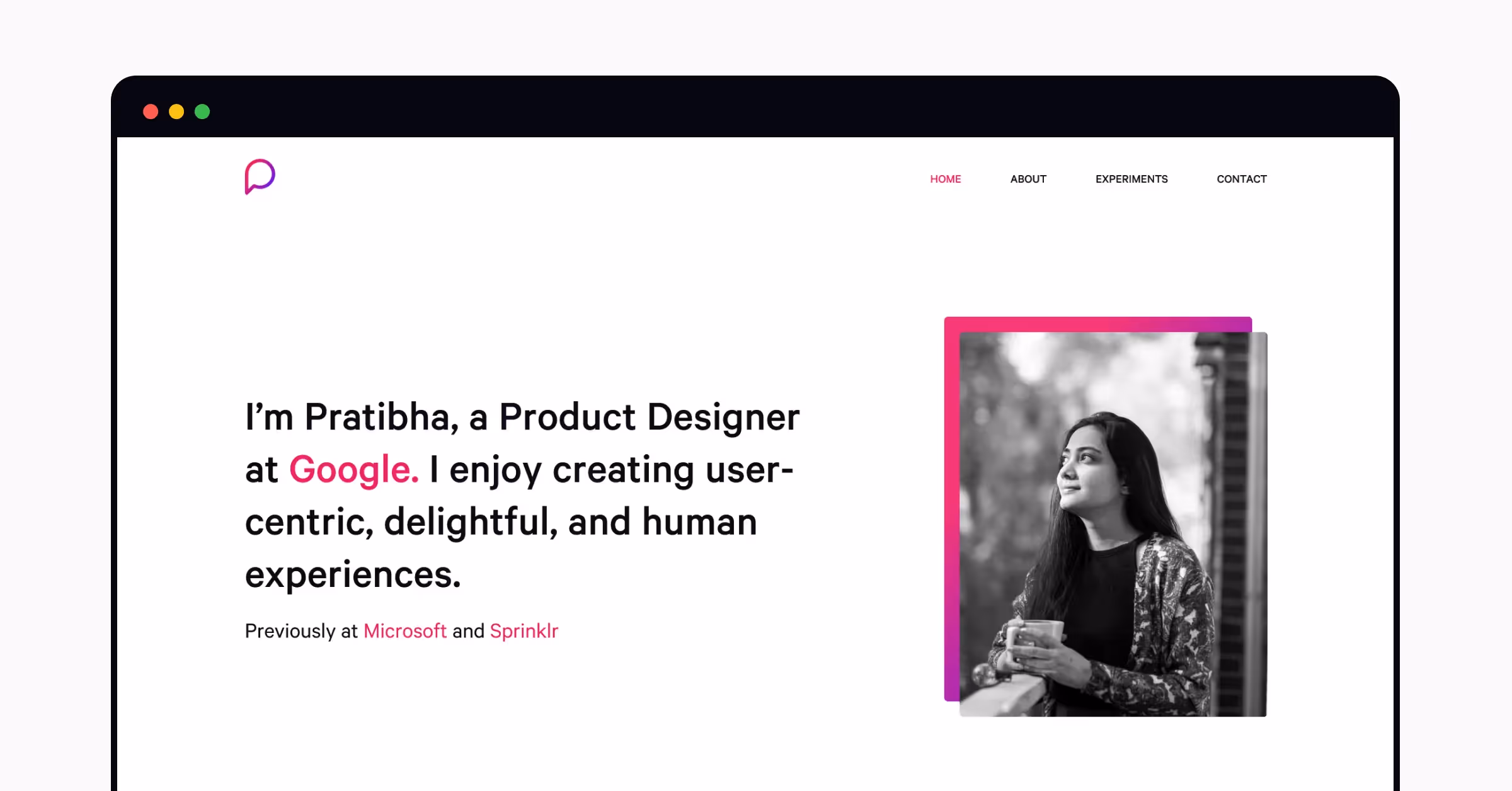 A home page of the portfolio by Pratibha Joshi