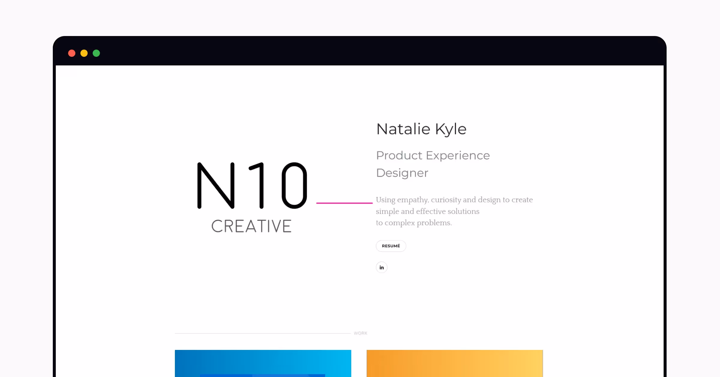 A home page of the portfolio by Natalie Kyle
