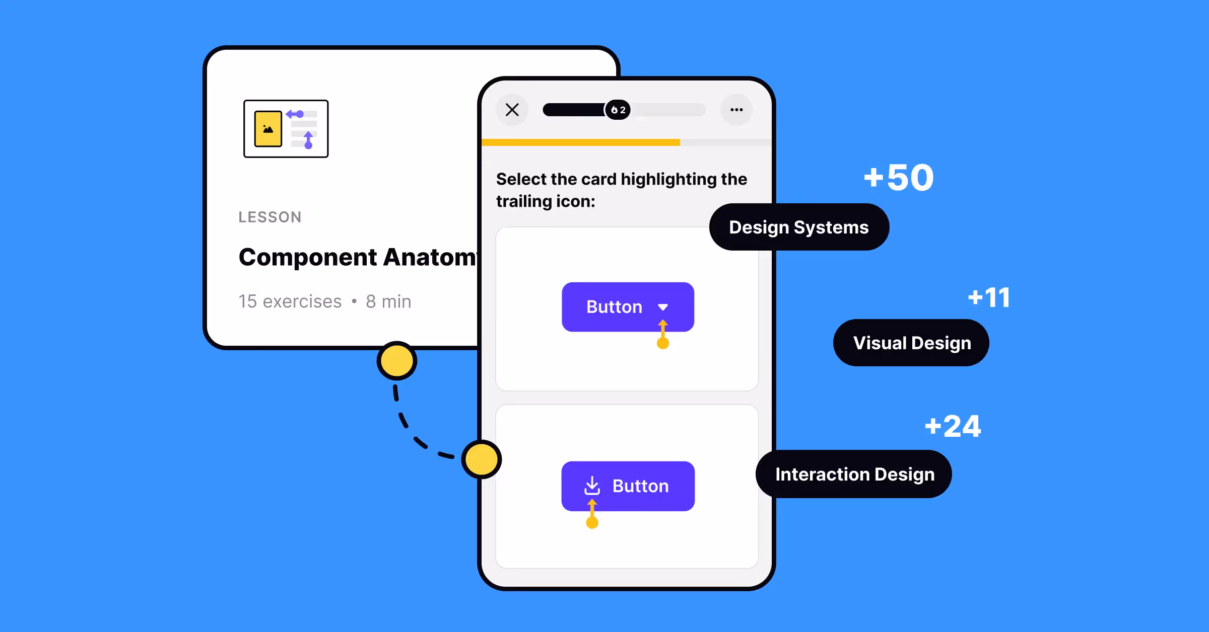 Images of Uxcel's interactive interface for learning design