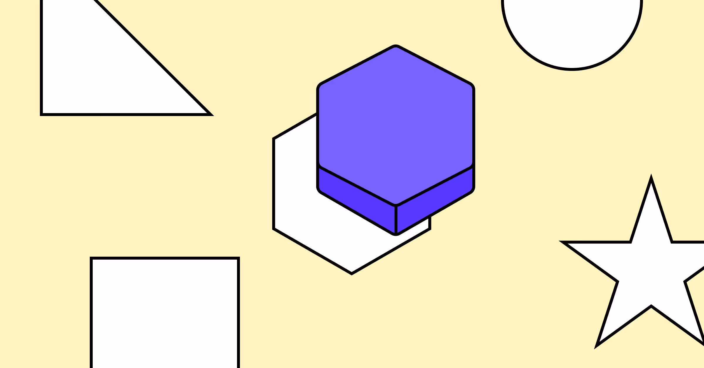 Basic geometric shapes: a square, circle, right triangle, star, and hexagon
