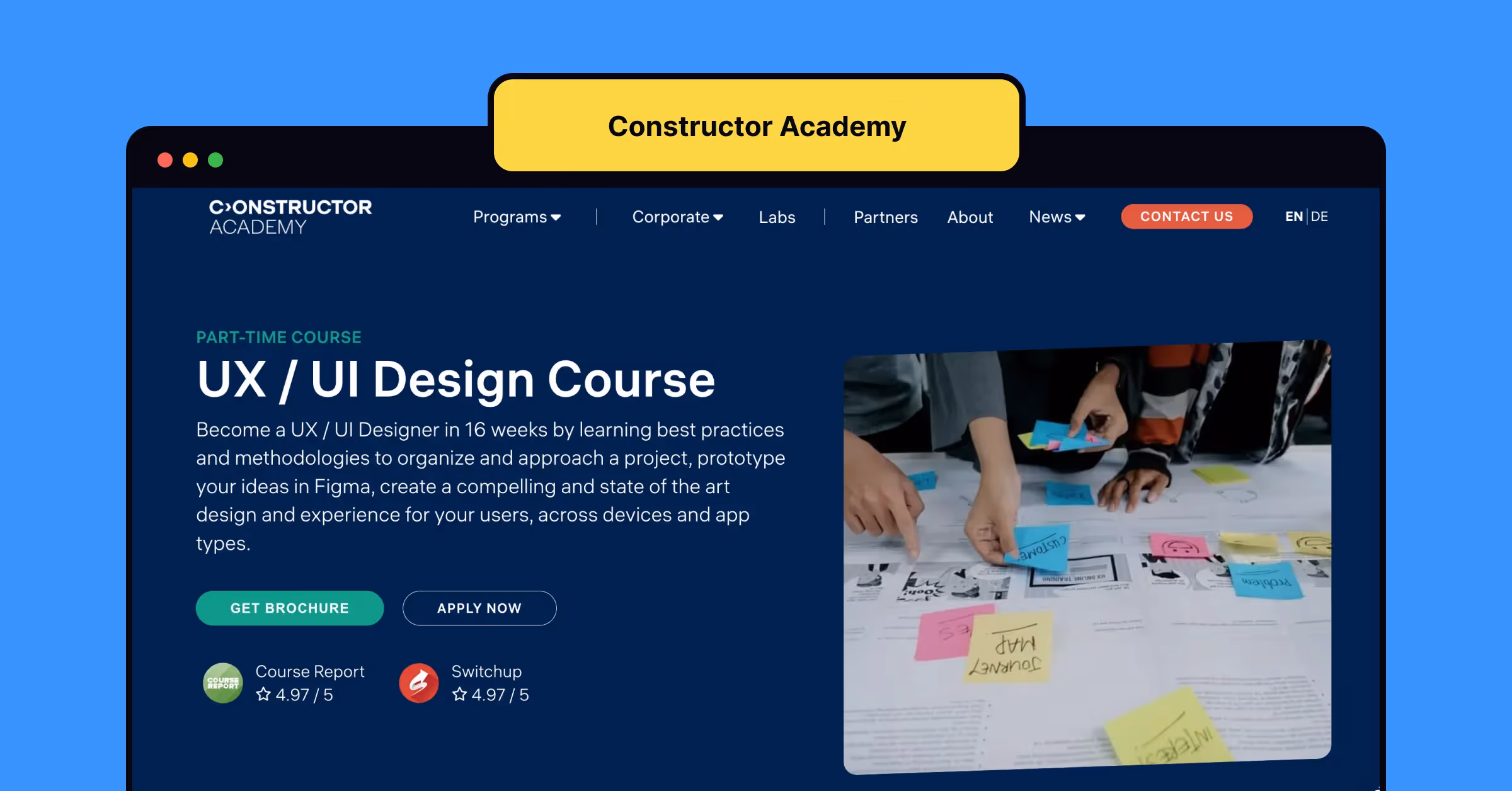 Constructor Learning UX/UI Design bootcamp's home page