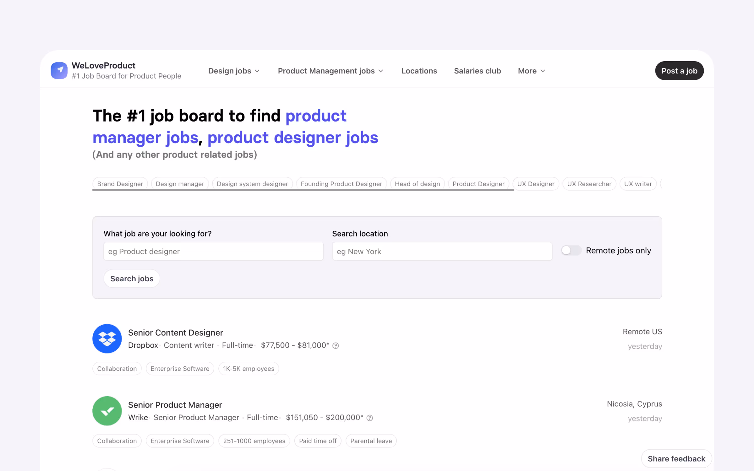 We Love Product PM Job Board