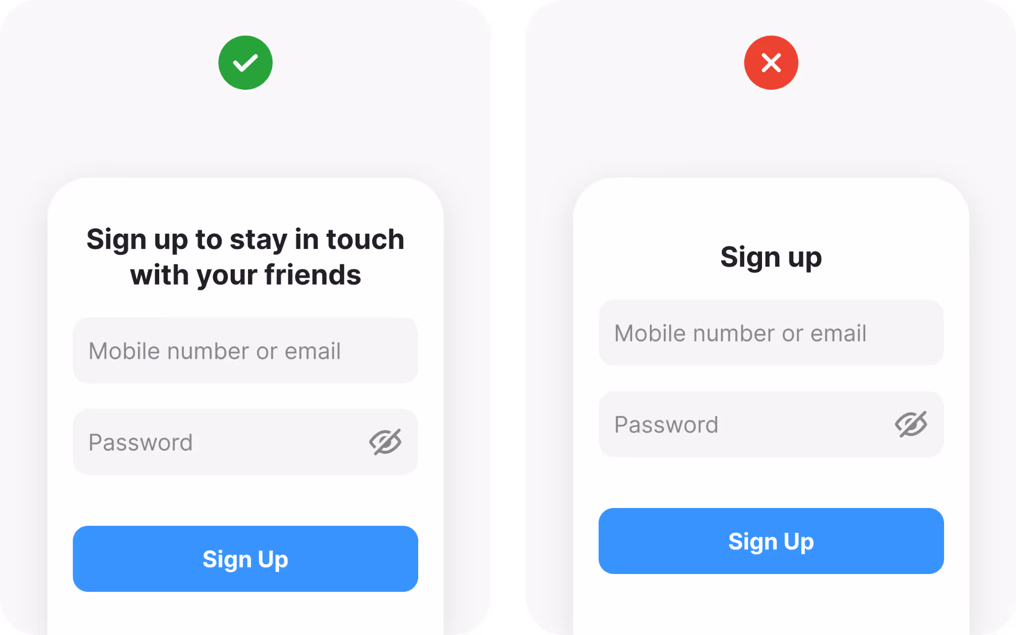 Sign up form headline example