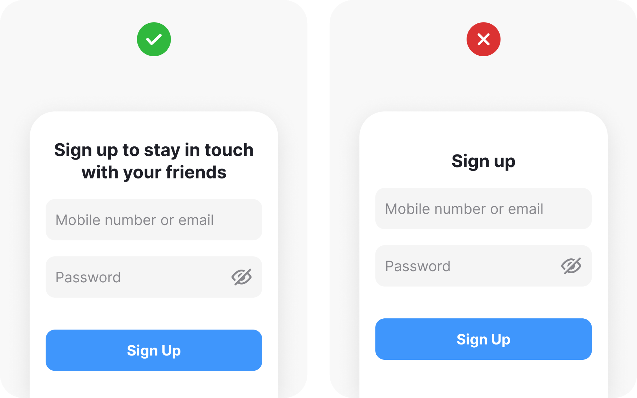 Sign up form headline example