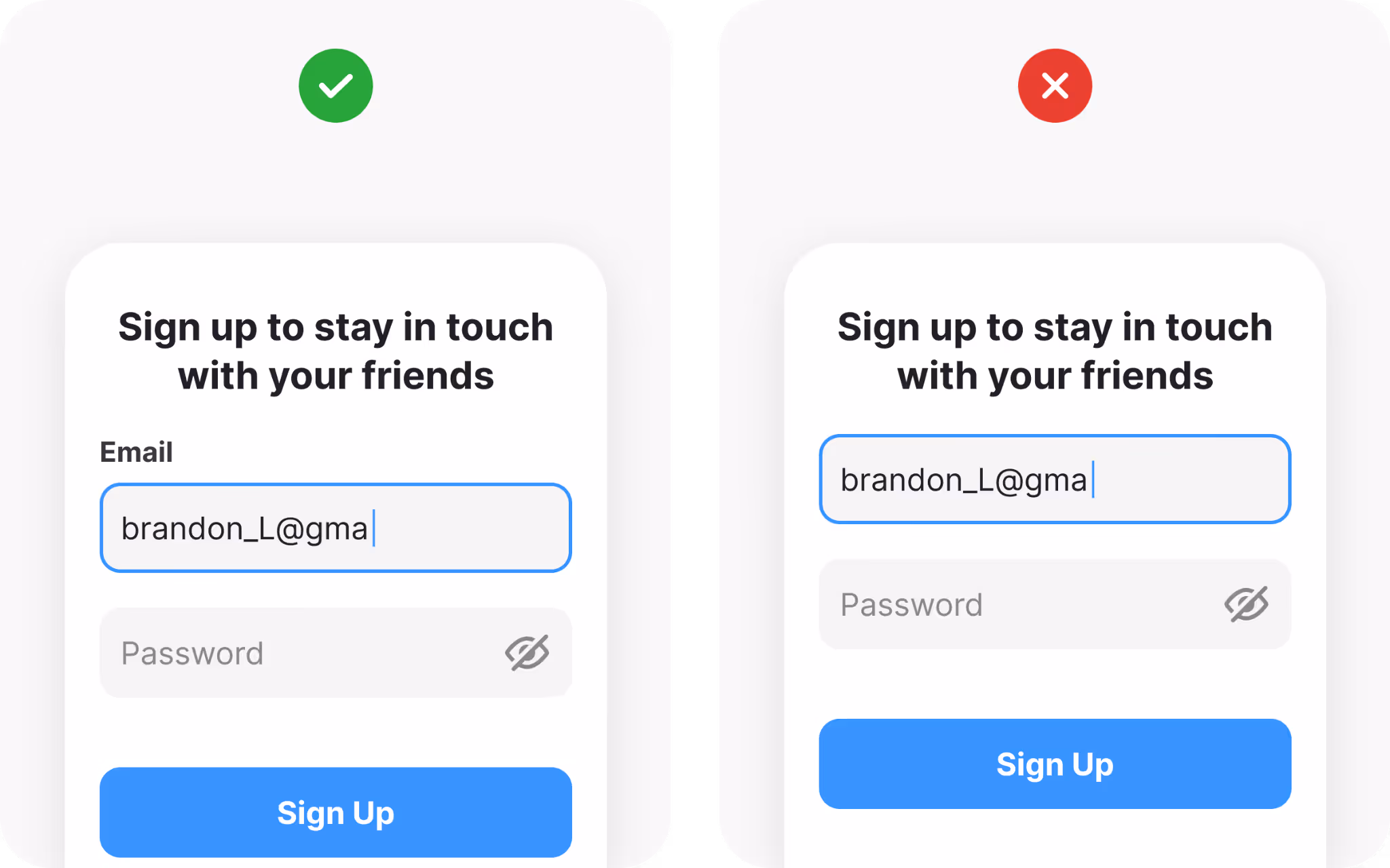 Sign up form input label example