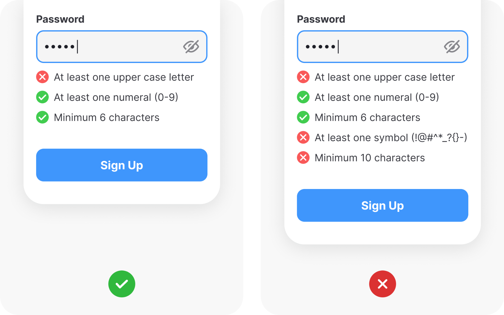 Sign up form password requirements example