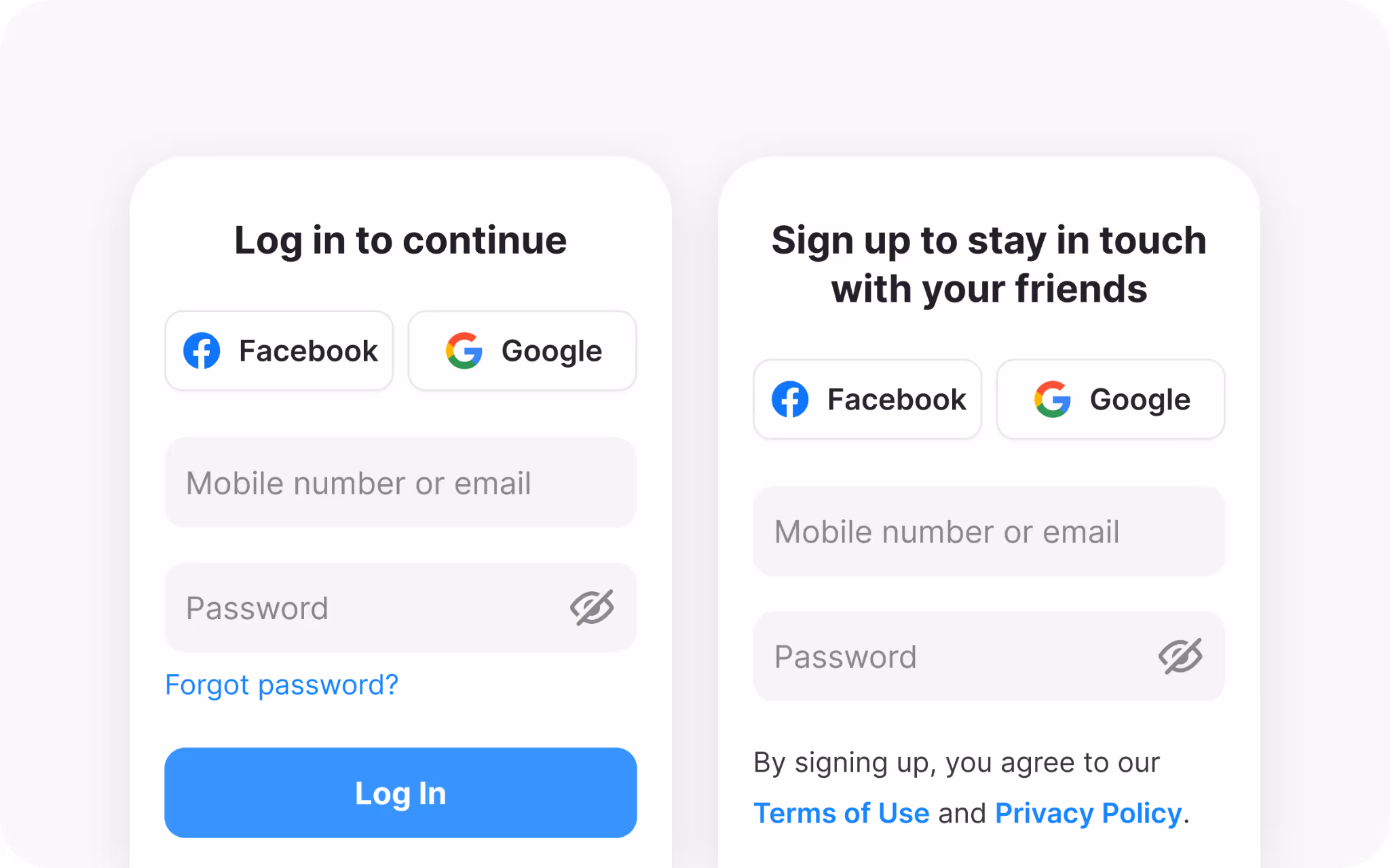 Sign up and login forms example