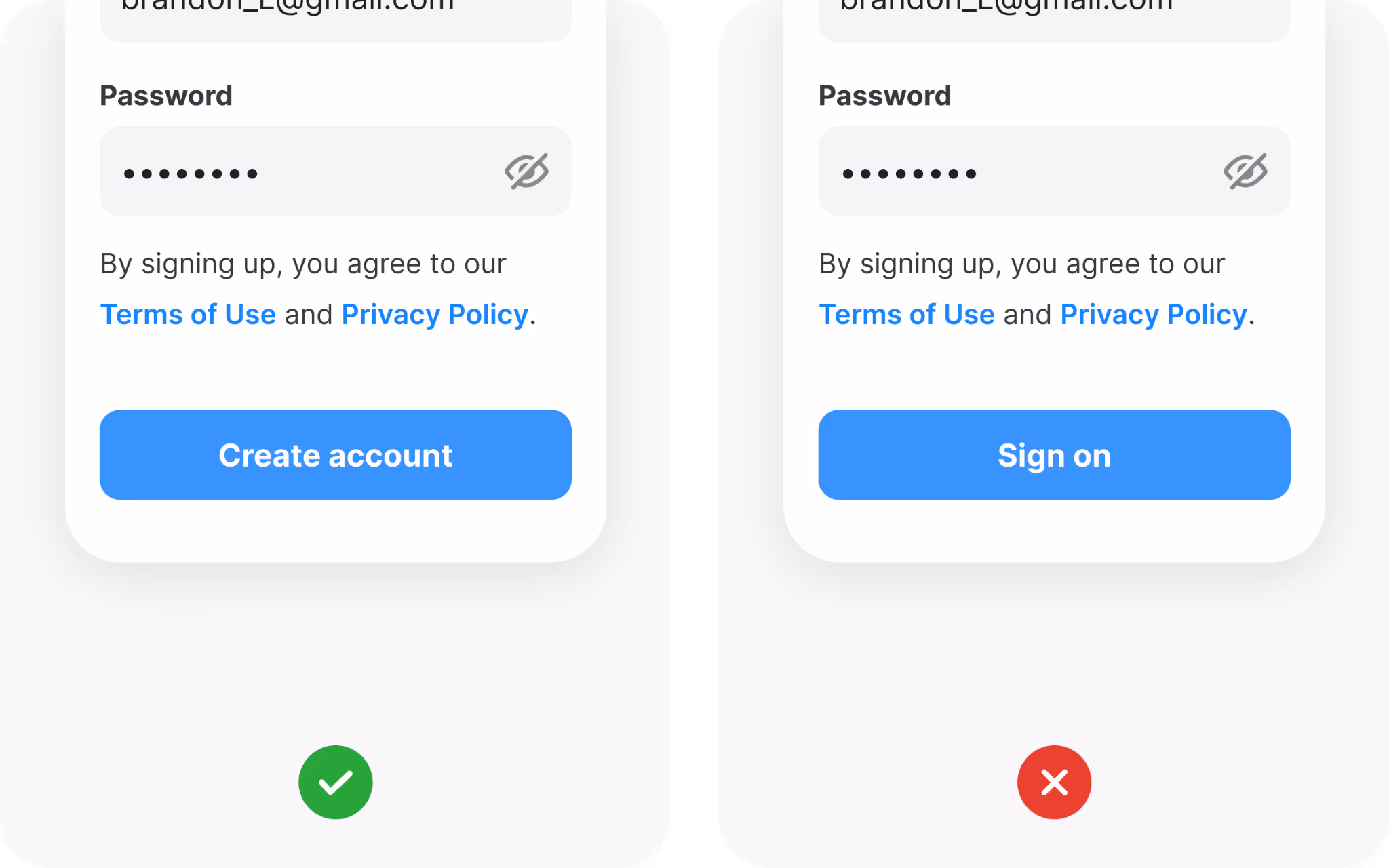 Sign up button copy example