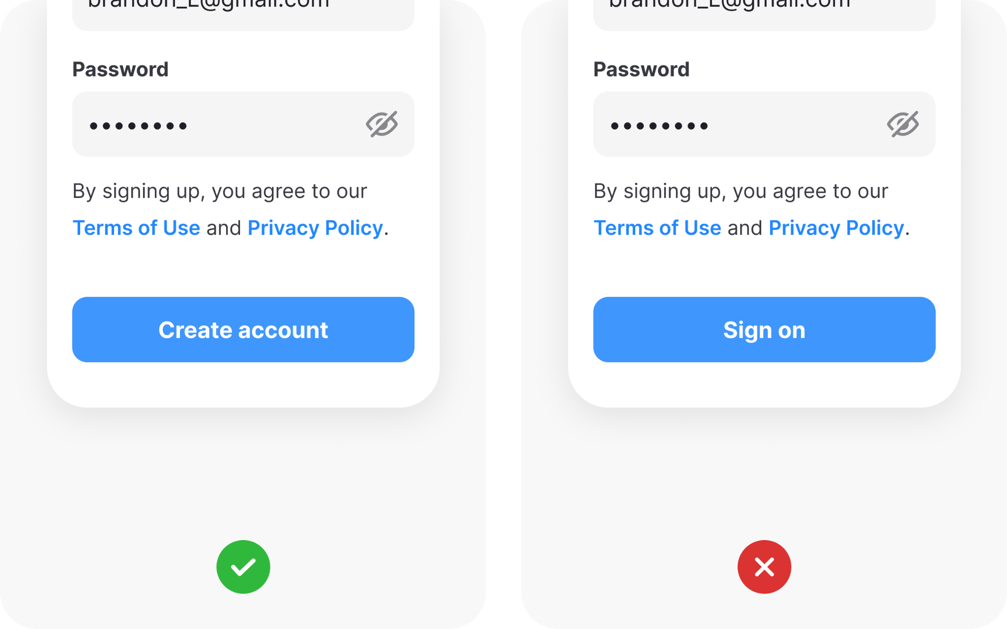 Sign up button copy example