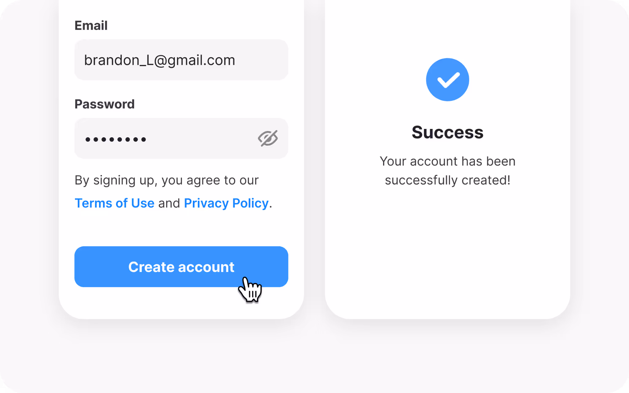 Sign up form confirmation example