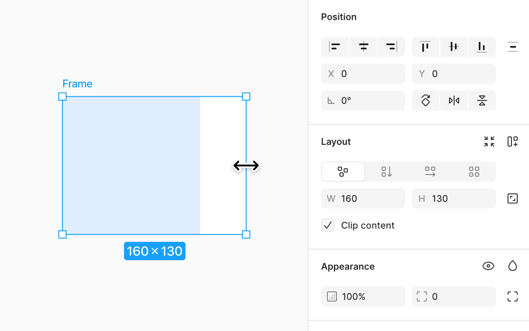Manual resizing of frames