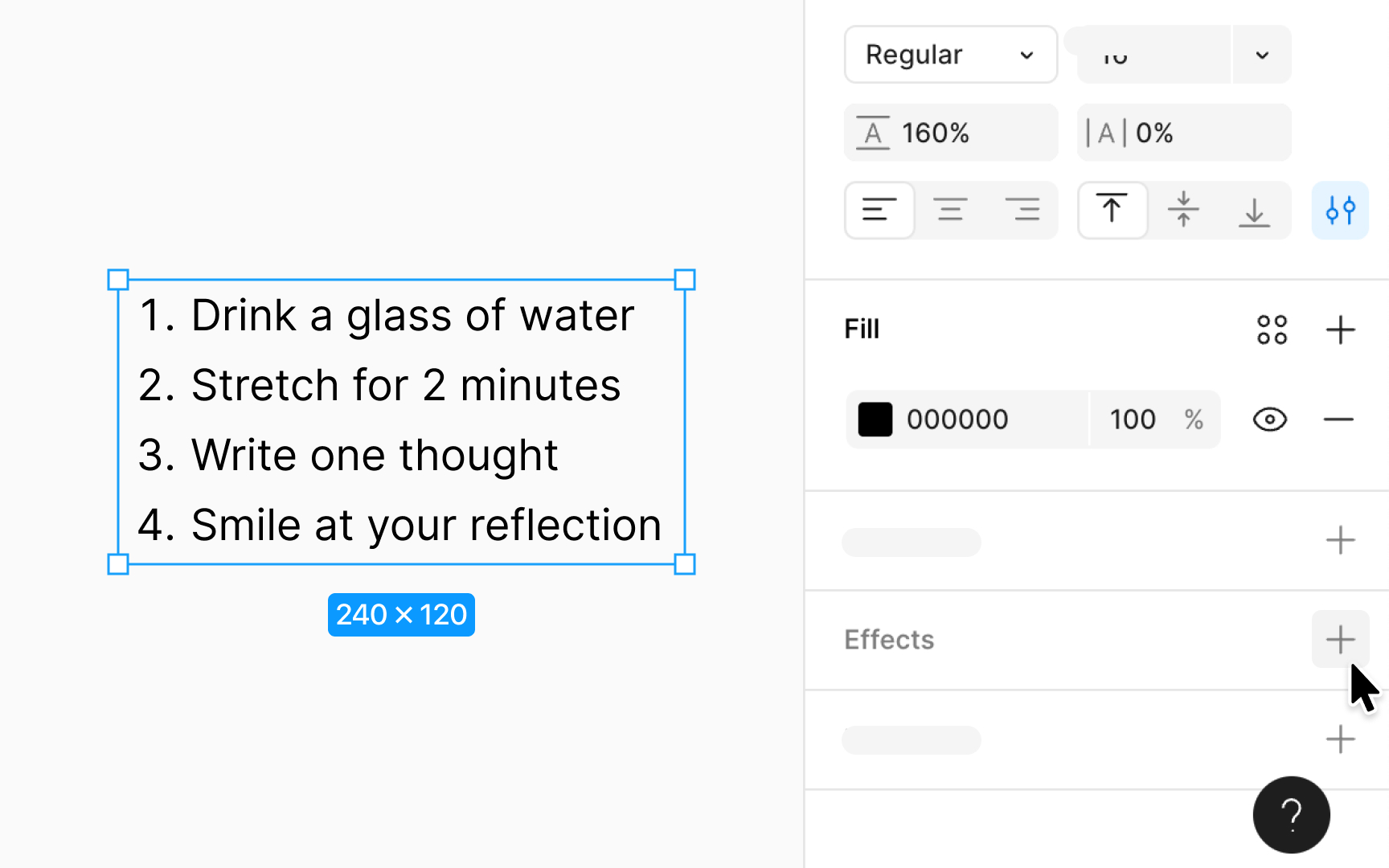 Text effects in a list