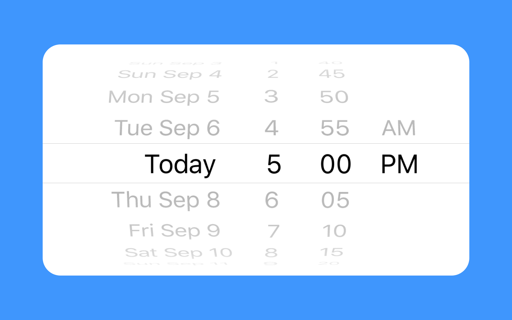 Scrolling date and time picker