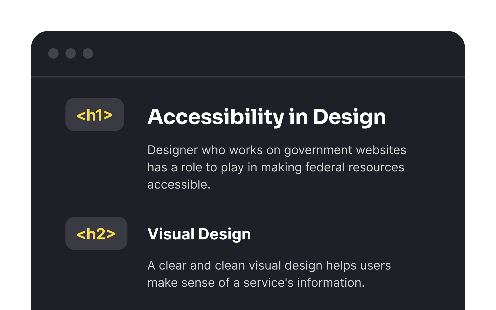 Use the <h1> tag for the page title Best Practice