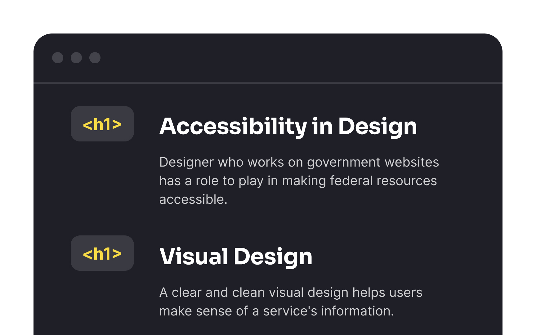 Use the <h1> tag for the page title Bad Practice