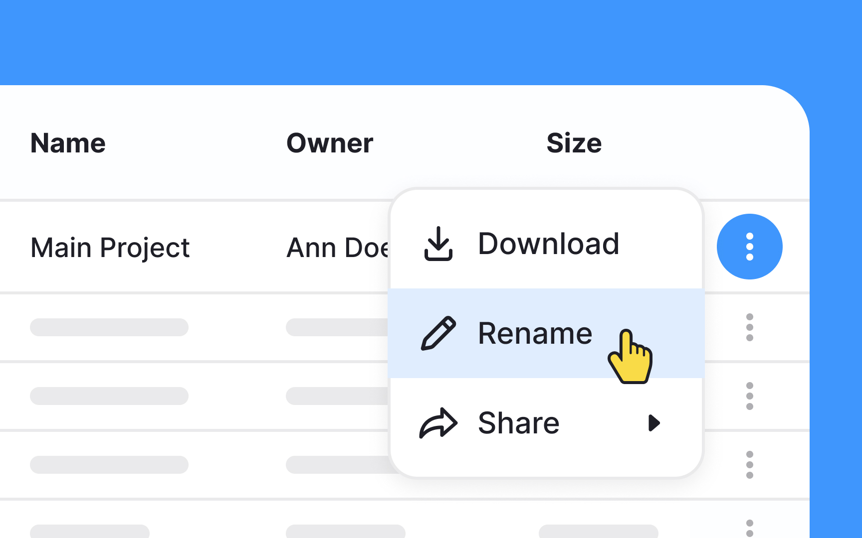 Incorporate inline menus for additional table actions Best Practice