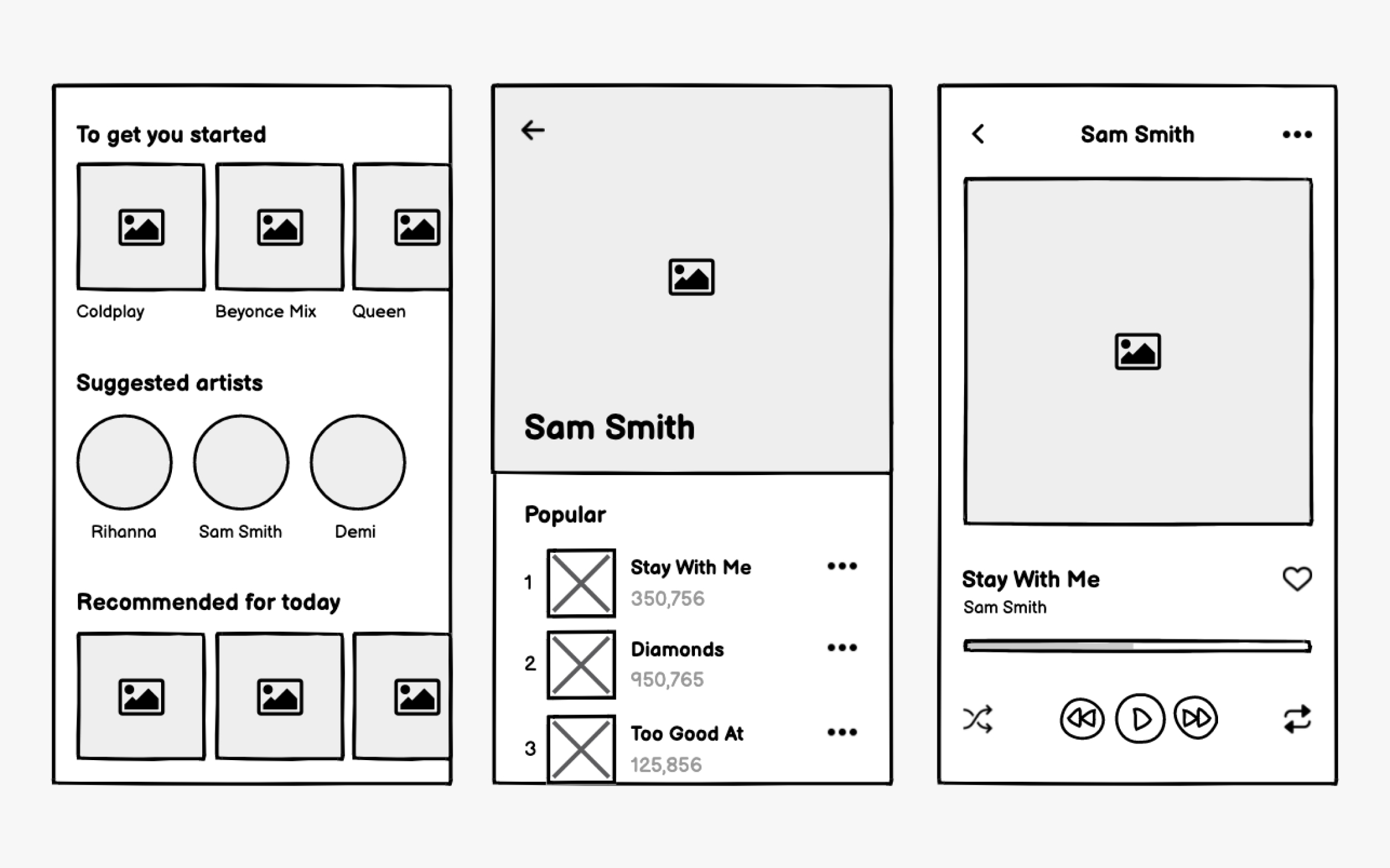 Music app wireframing Best Practice