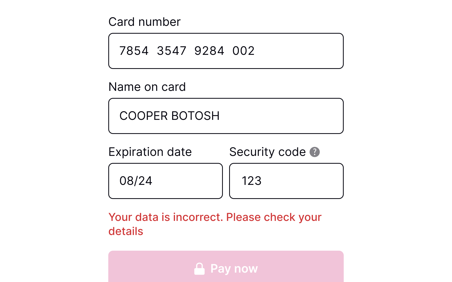 Validate payment details Bad Practice