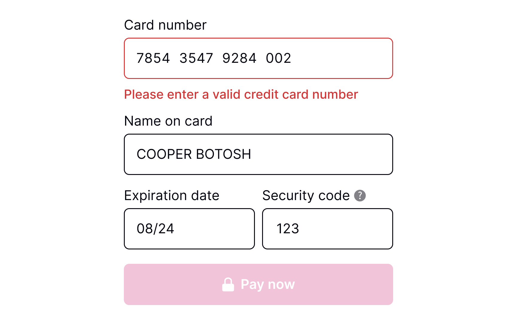 Validate payment details Best Practice