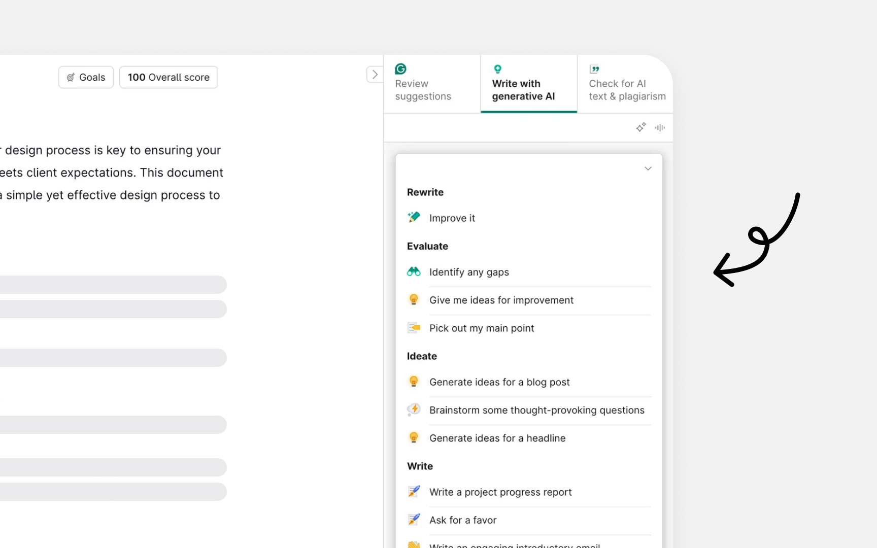 Designing quick action menus for AI interfaces