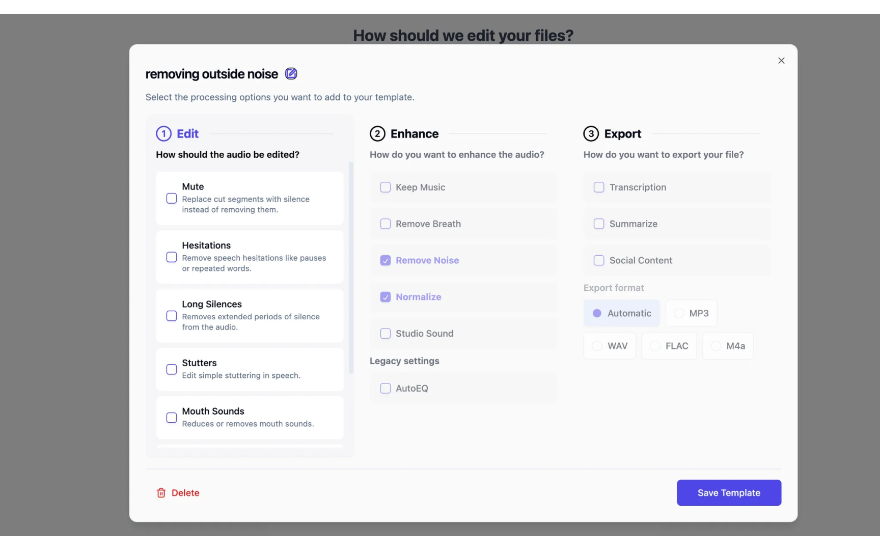 User-defined presets and settings profiles