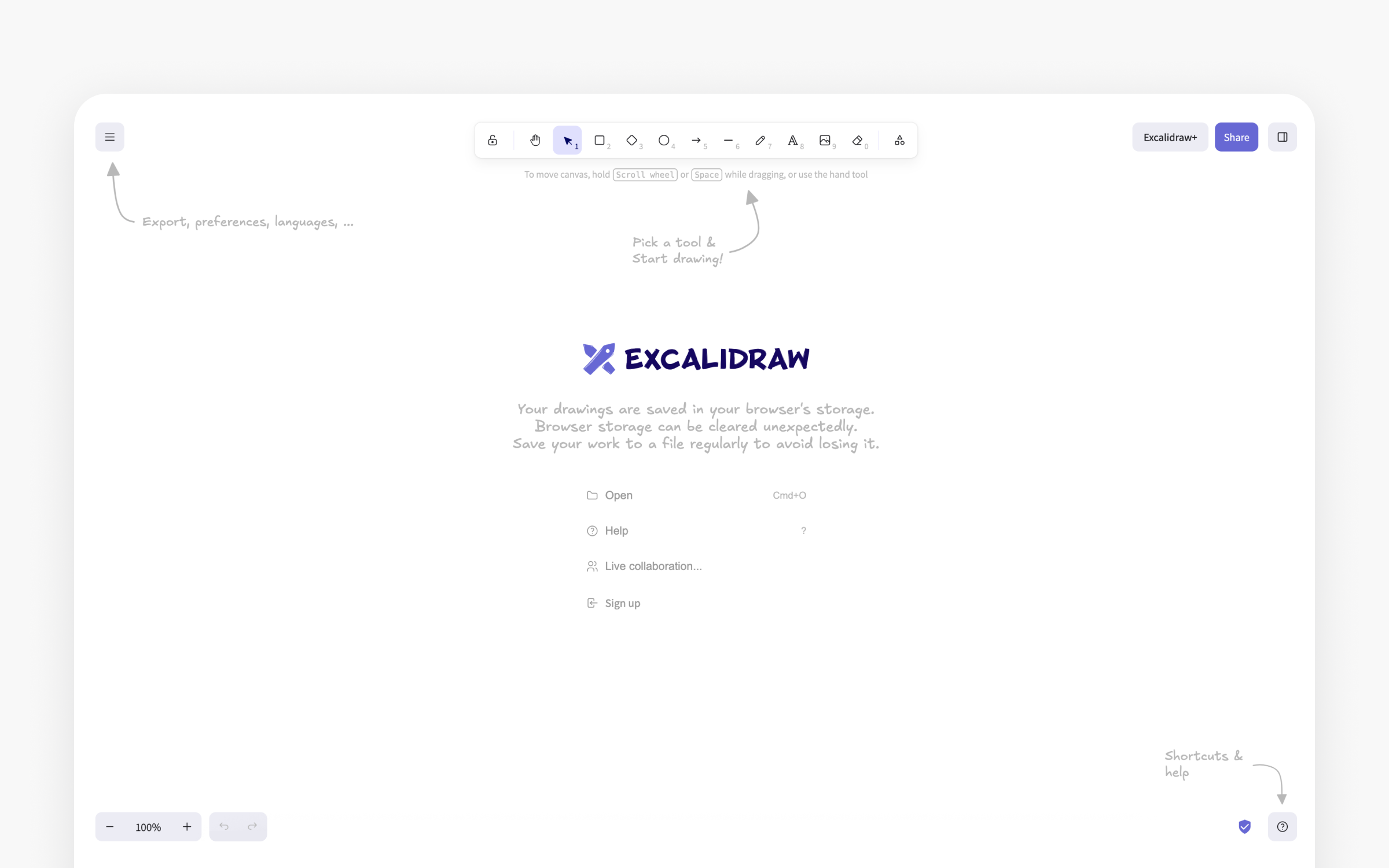 The Excalidraw website 