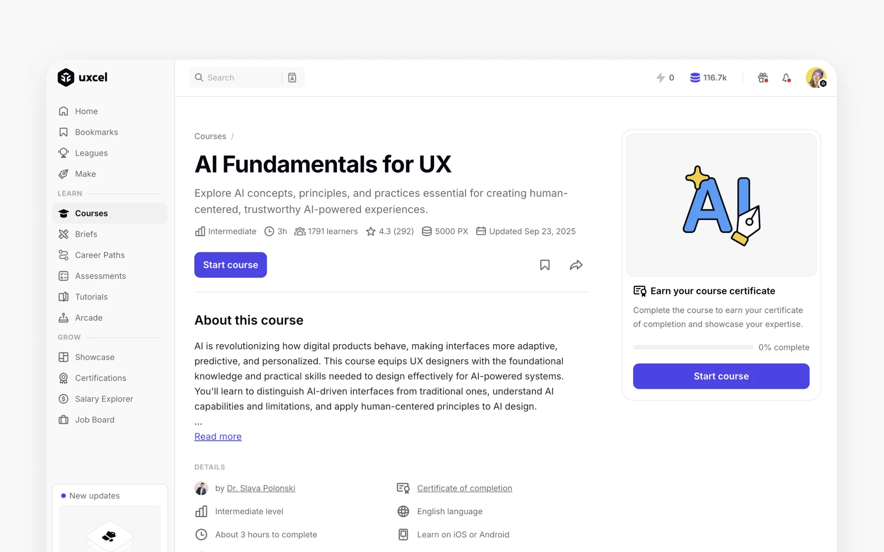 AI Fundamentals for UX designers course by Uxcel