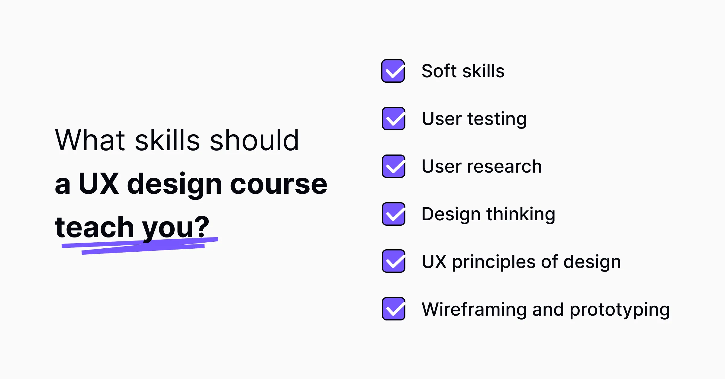 A lists of UX design skills any UX design course should offer