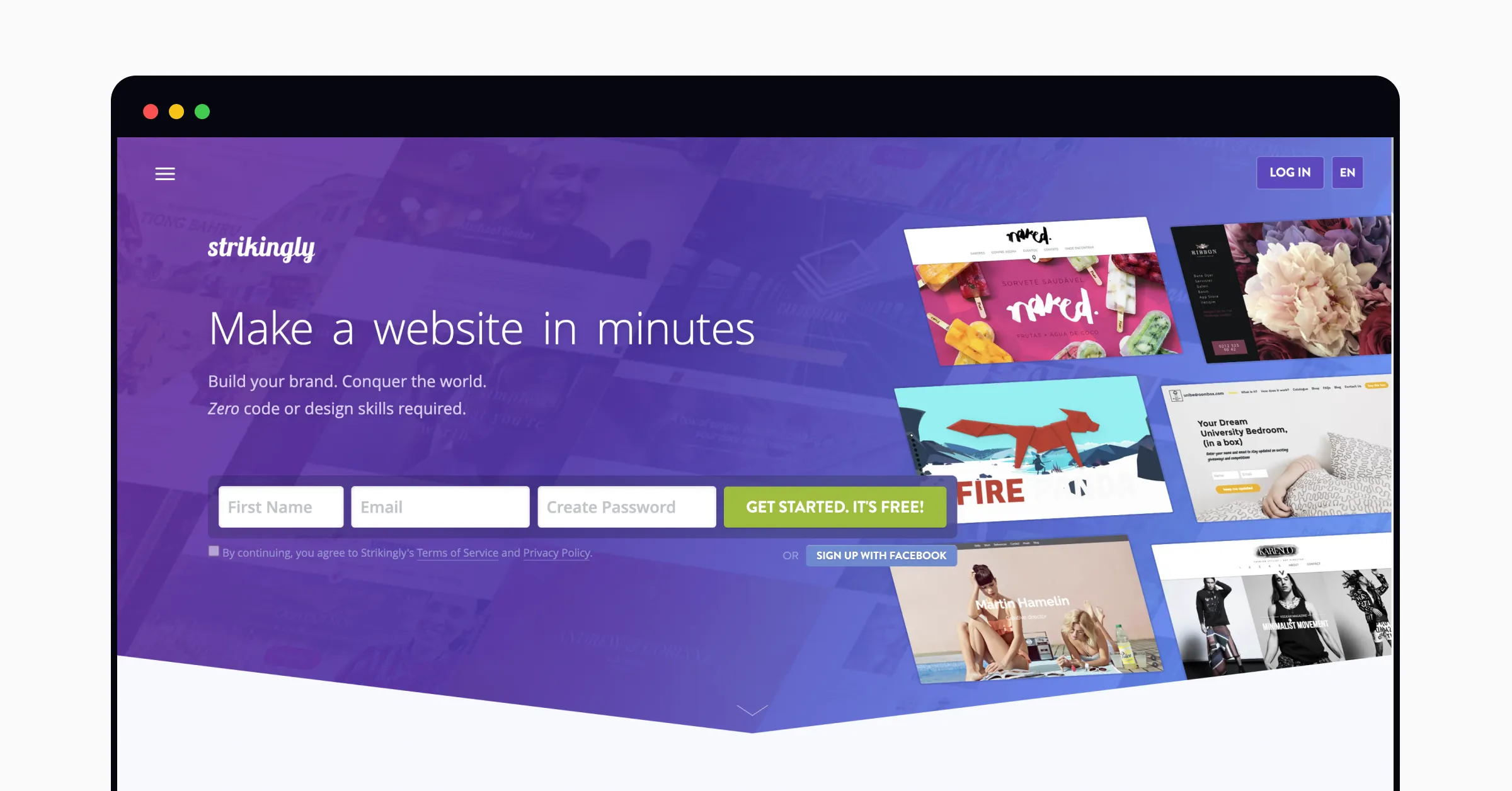 Strikingly's home page
