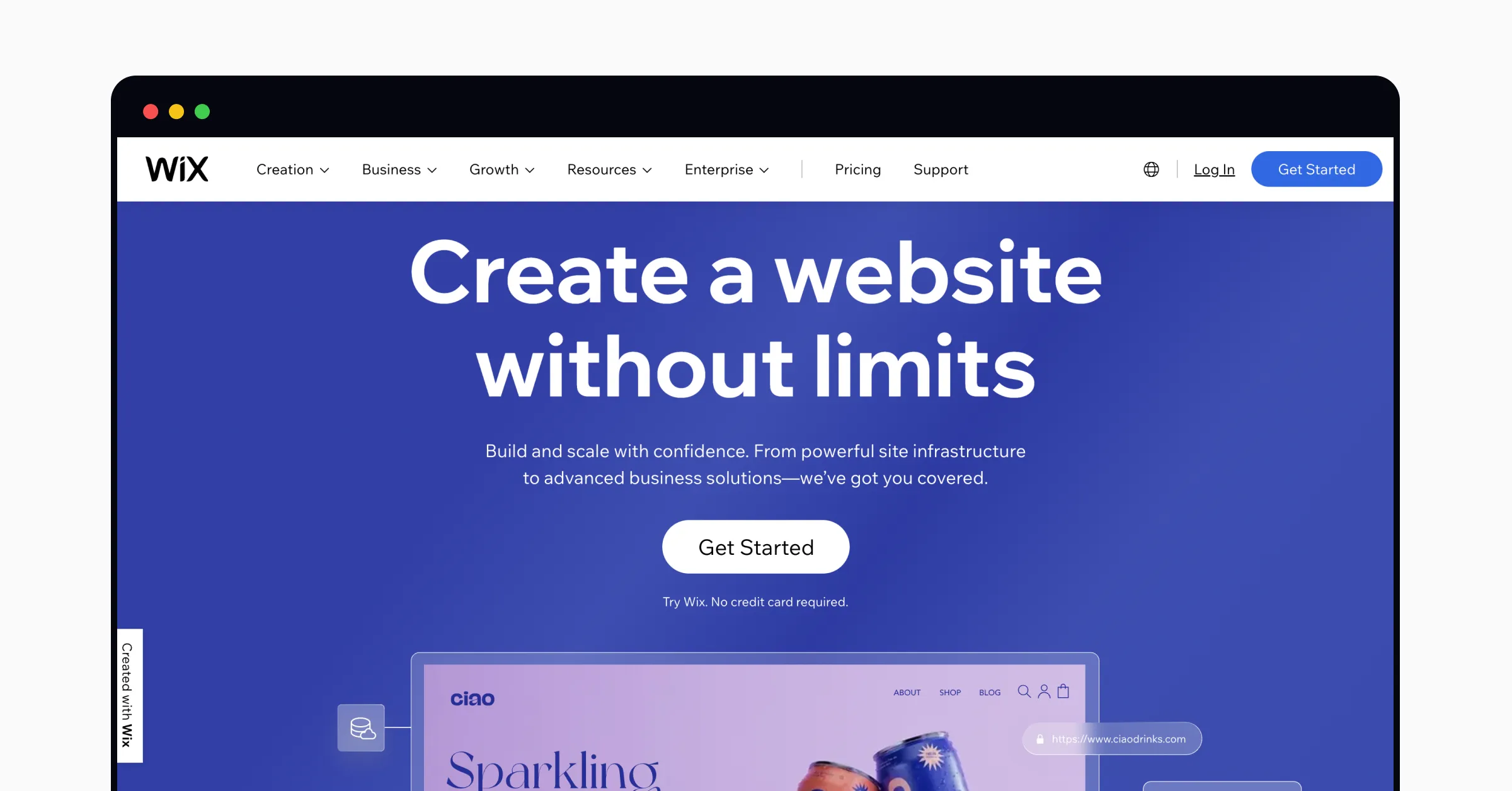 Wix's home page