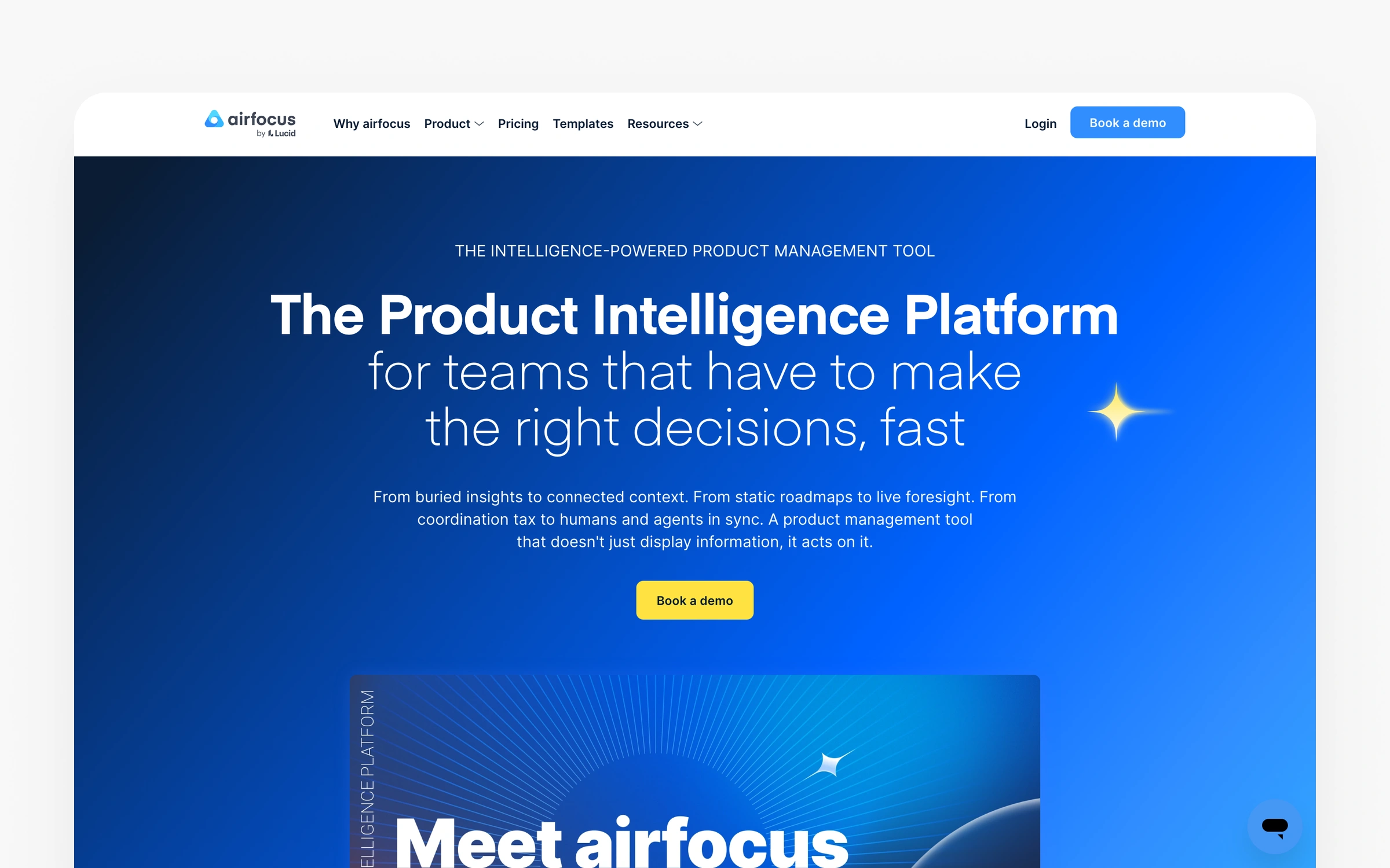 airfocus's homepage describing an intelligence-powered product management tool, now branded as part of Lucid