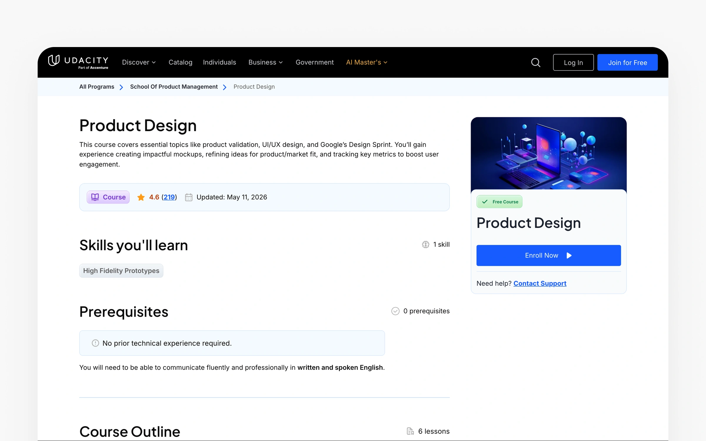 Udacity's free Product Design by Google course, six lessons built on the Design Sprint