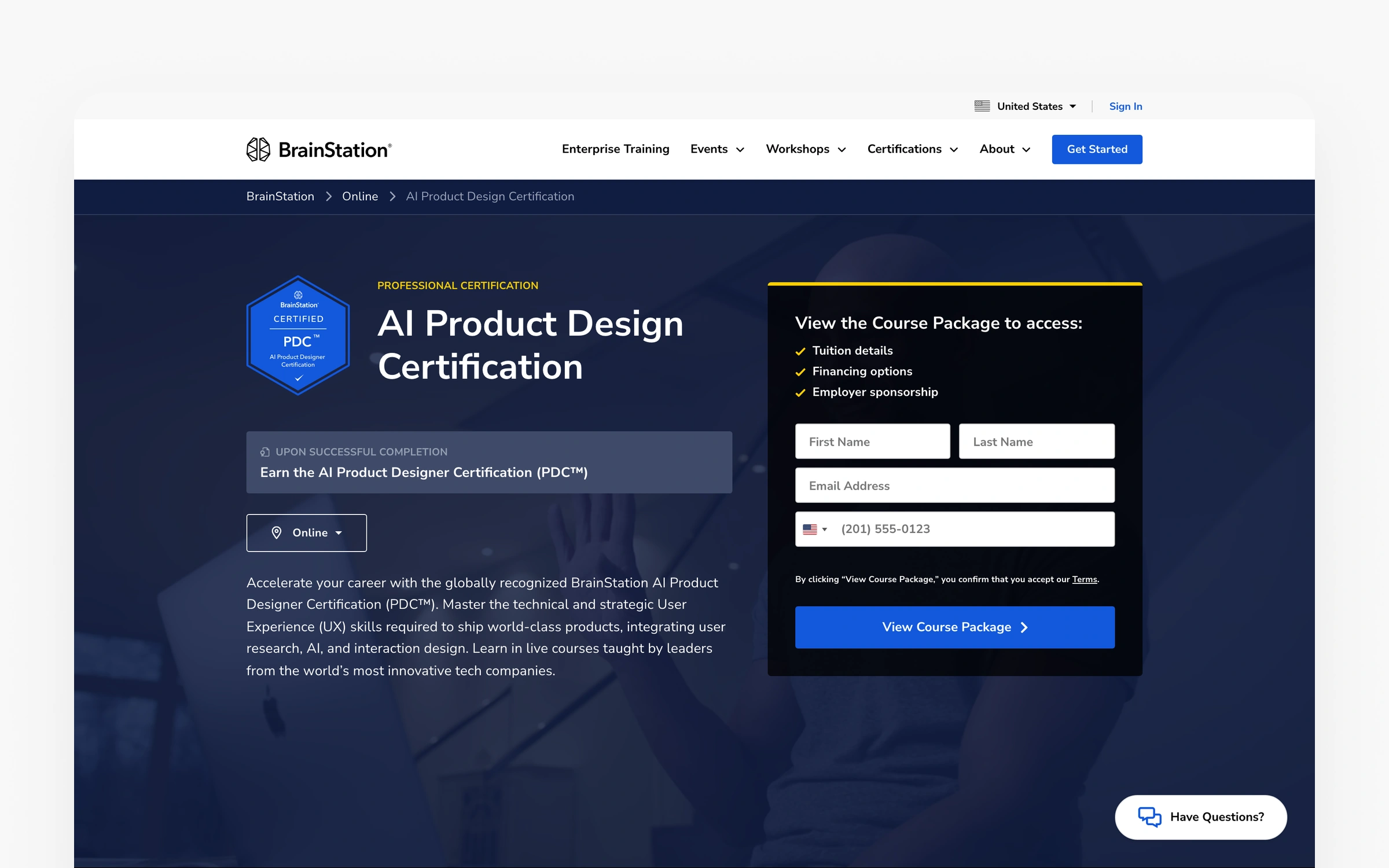 BrainStation's AI Product Design Certification, 8 weeks of live part-time instruction