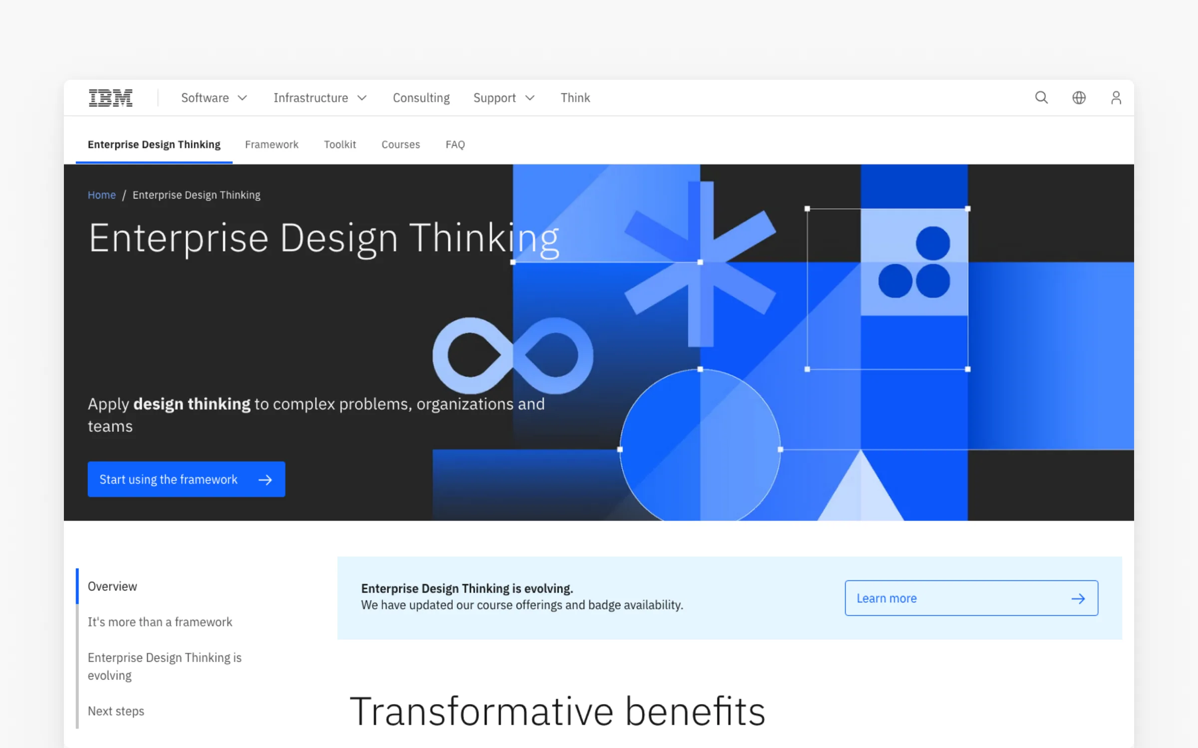 IBM's Enterprise Design Thinking framework page, home of the free Practitioner course