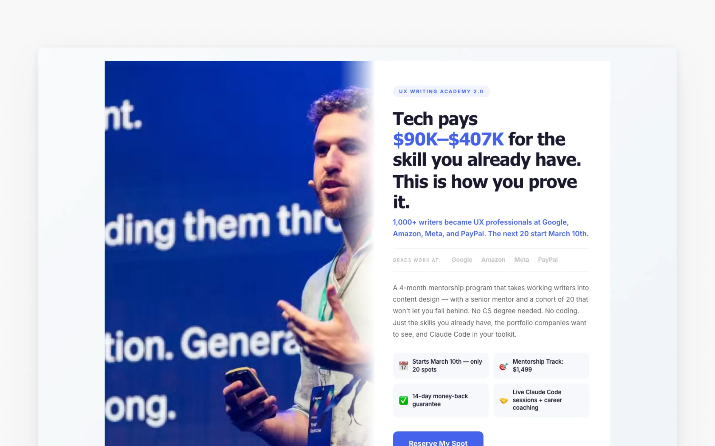 UX Writing Academy page by UX Writing Hub, a four-month mentorship cohort
