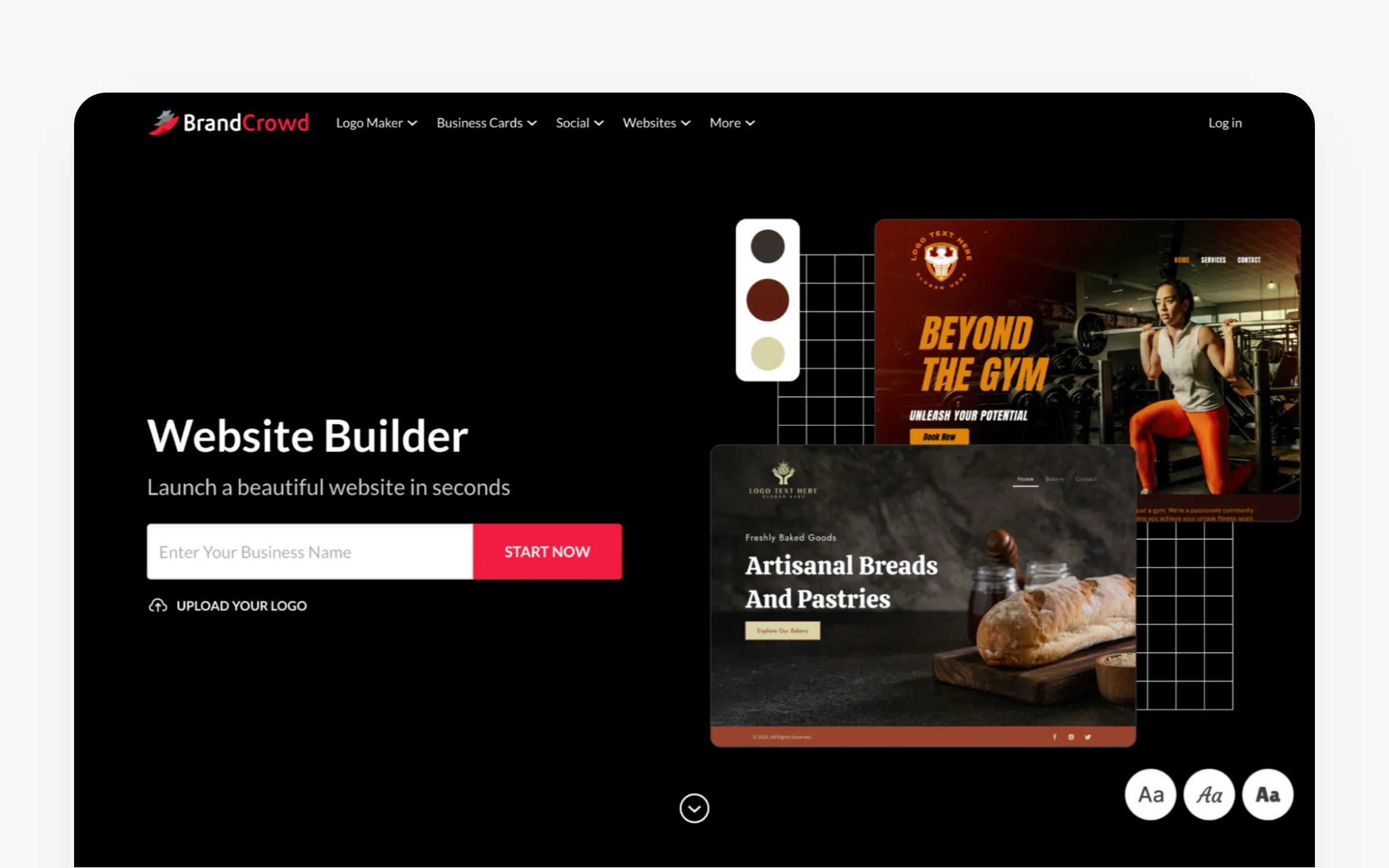 The BrandCrowd website builder page