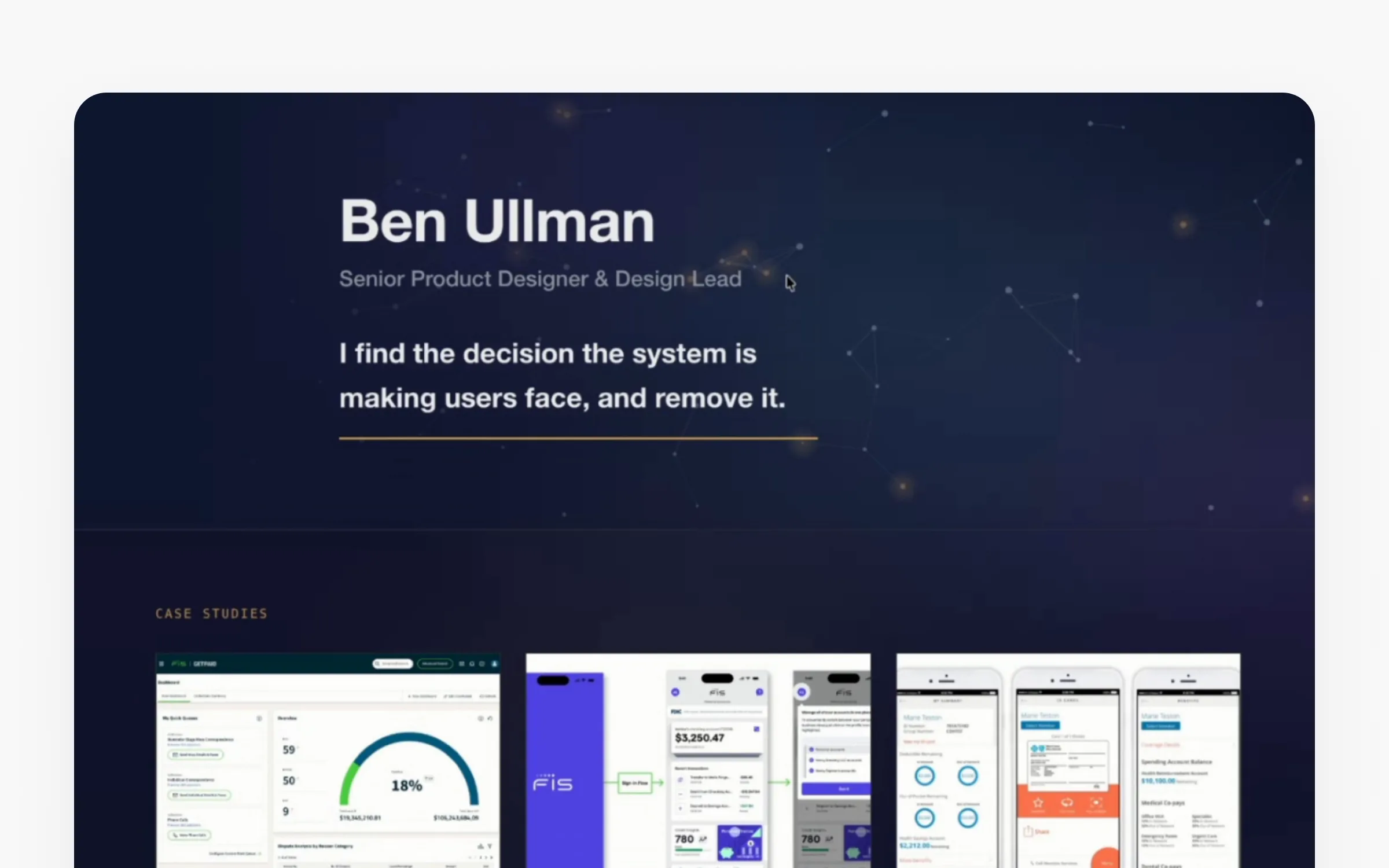 Ben Ullman's hero statement above three case study cards that support it