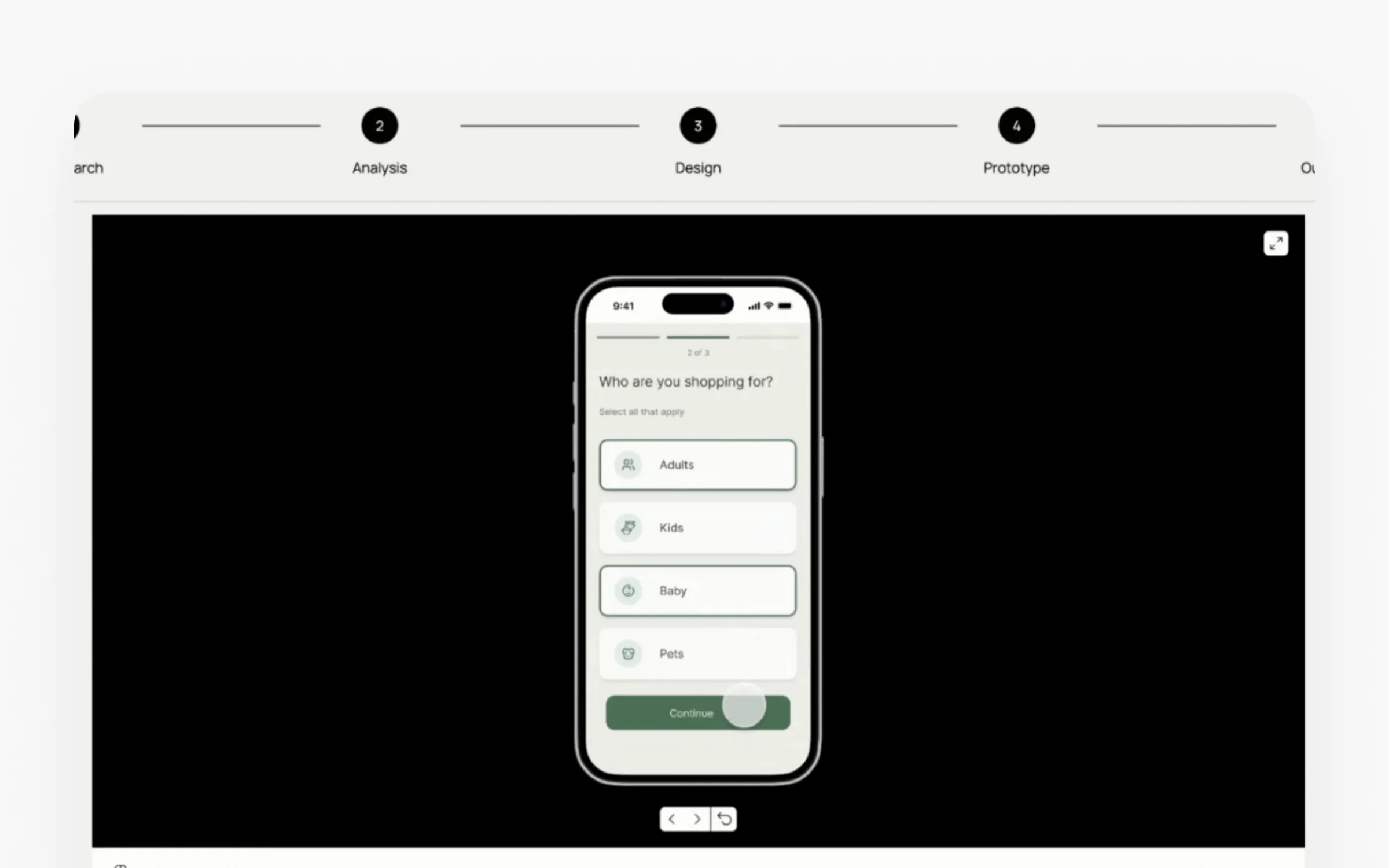 Simay's embedded, clickable prototype inside her case study page
