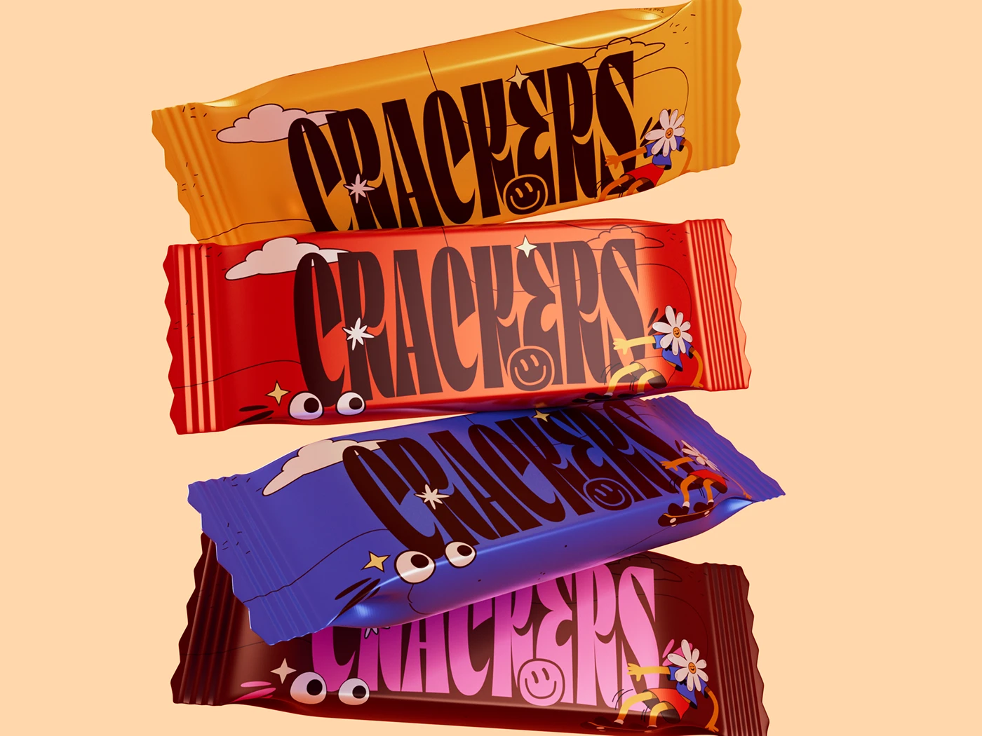 packaging design snack ILLUSTRATION cartoon Retro branding foil packaging graphic design Character design