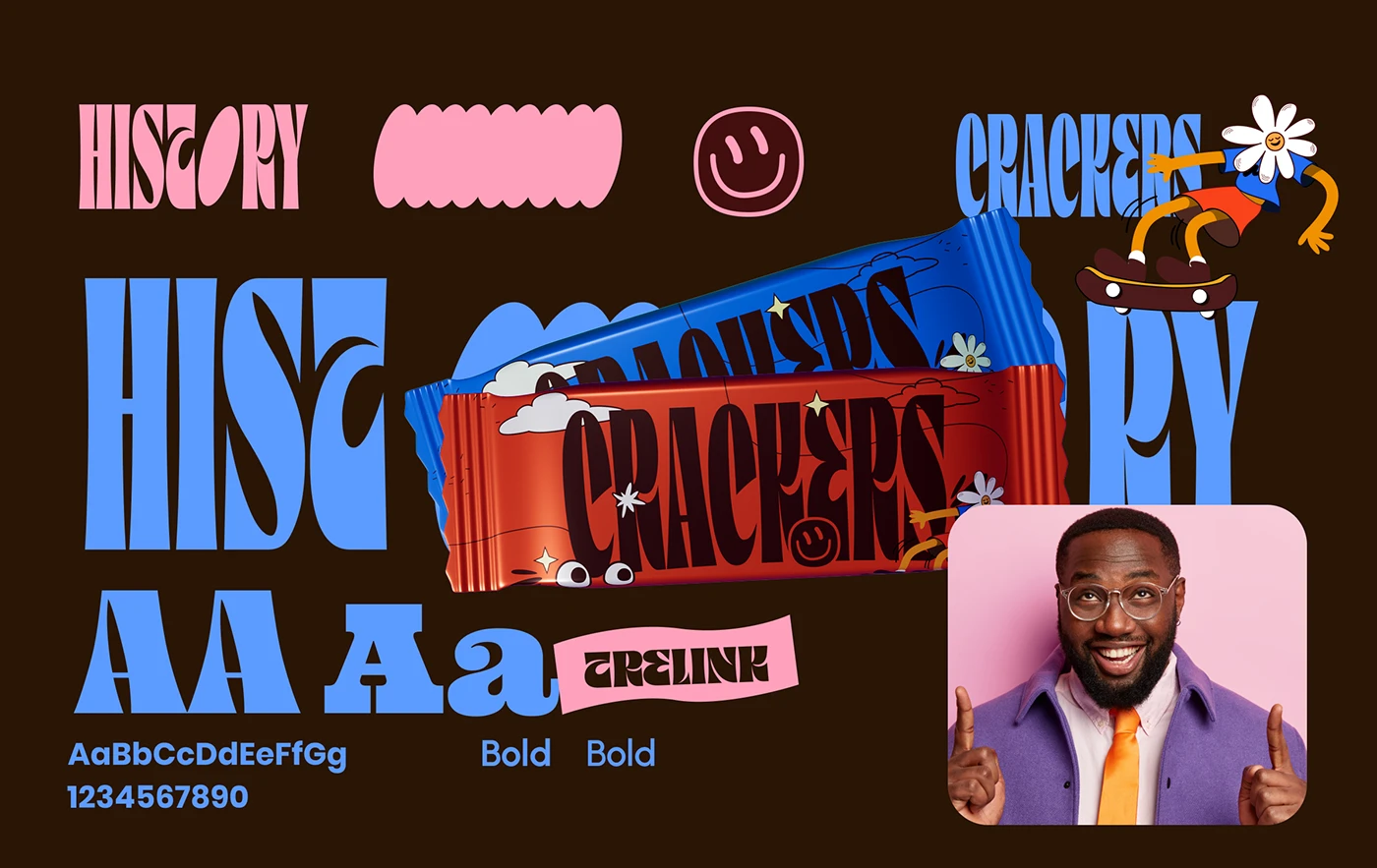 packaging design snack ILLUSTRATION cartoon Retro branding foil packaging graphic design Character design