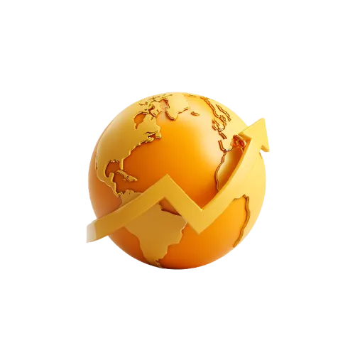 An orange globe with a yellow arrow around it.
