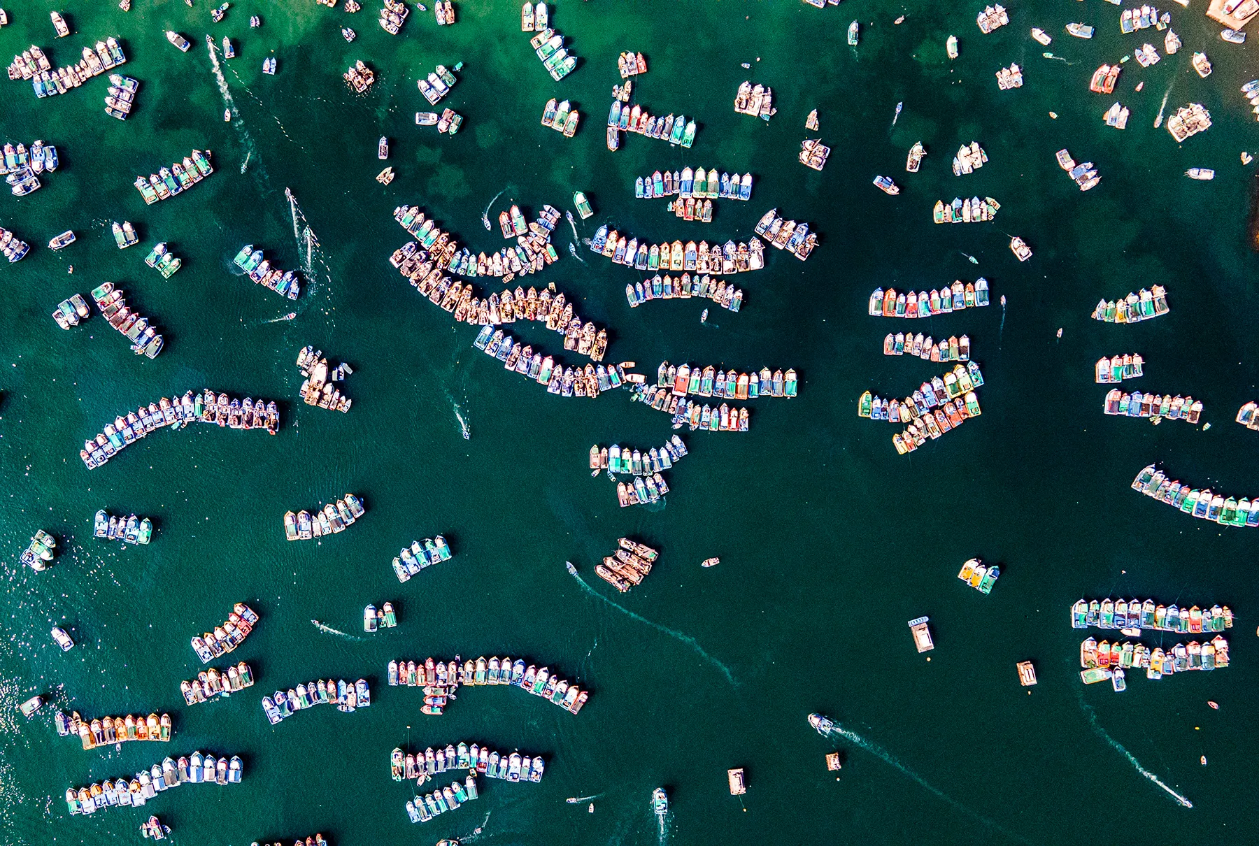 aerial photograph of fishing boats