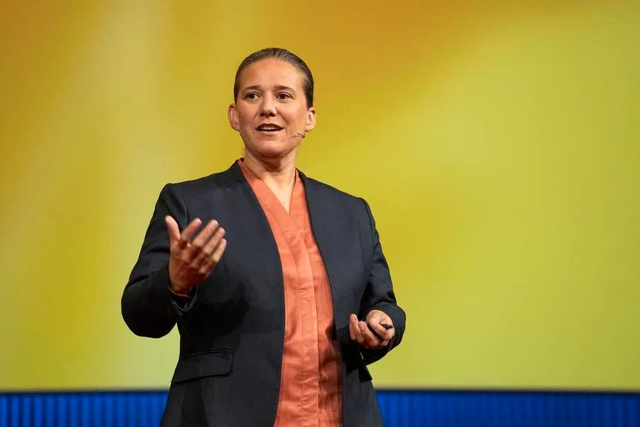 Julienne Oyler/Inkomoko co-founder speaks at TED 2025 in Vancouver. 