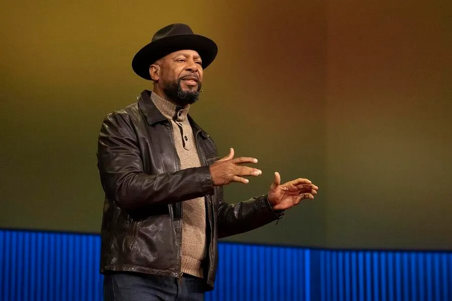 Aqeela Sherrills speaks at TED 2025: Humanity Reimagined. April 7-11, 2025, Vancouver, BC. Photo: Gilberto Tadday / TED