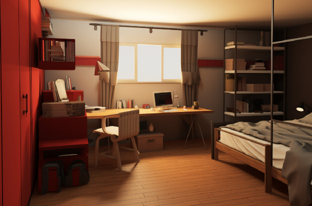 Dorm room with items left behind after move-out