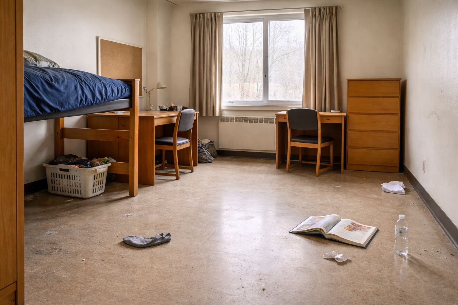 Dorm room being inspected during move-out checkout