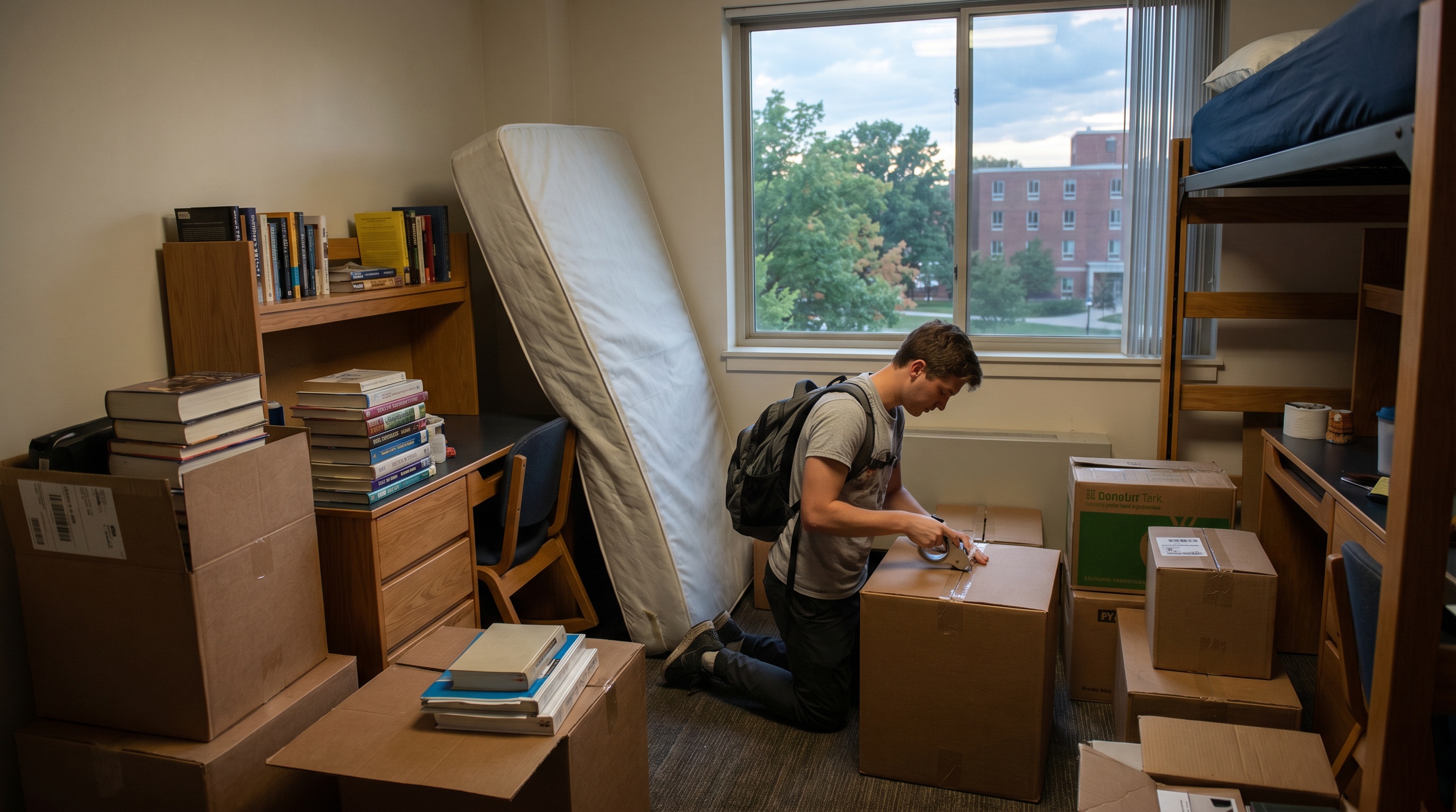 college dorm room packed boxes ready for moving container